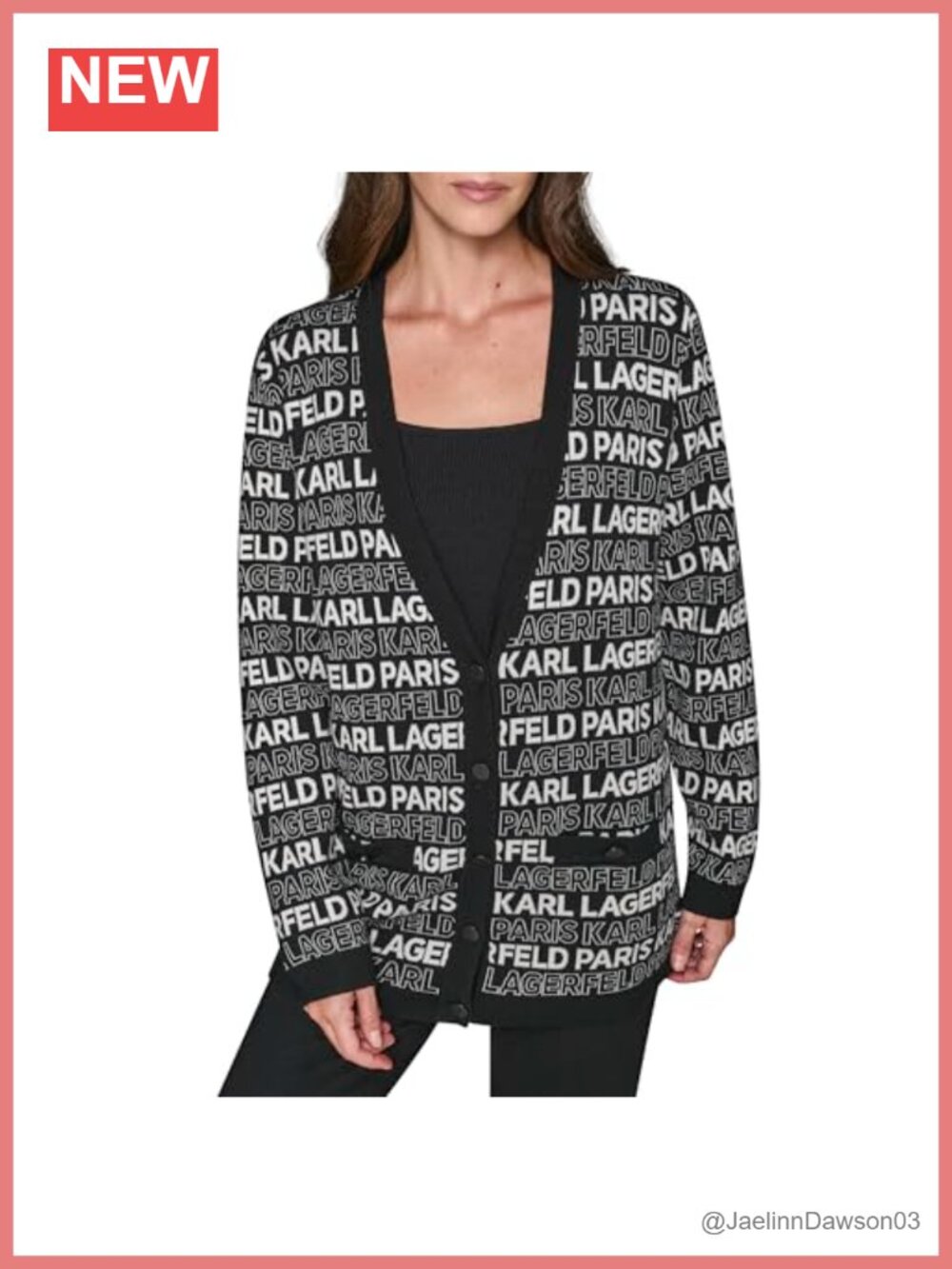 Long Sleeve V-Neck Oversized Cardigan Sweater All Over Logo Letter Print